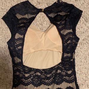 Tan and navy lace dress